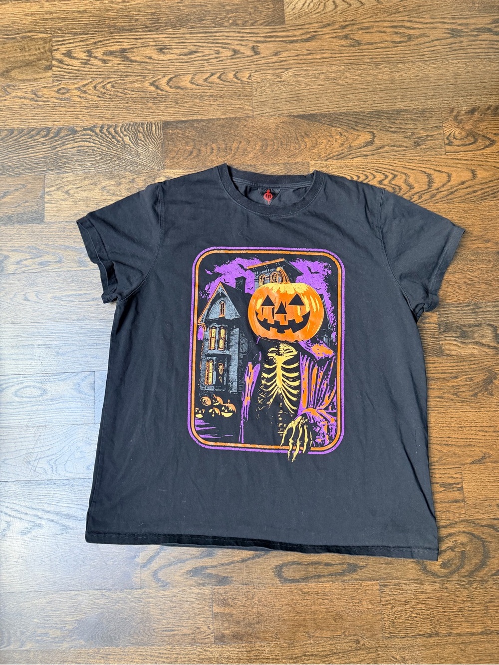 Unisex Black Halloween Pumpkin Skeleton Graphic Tee
